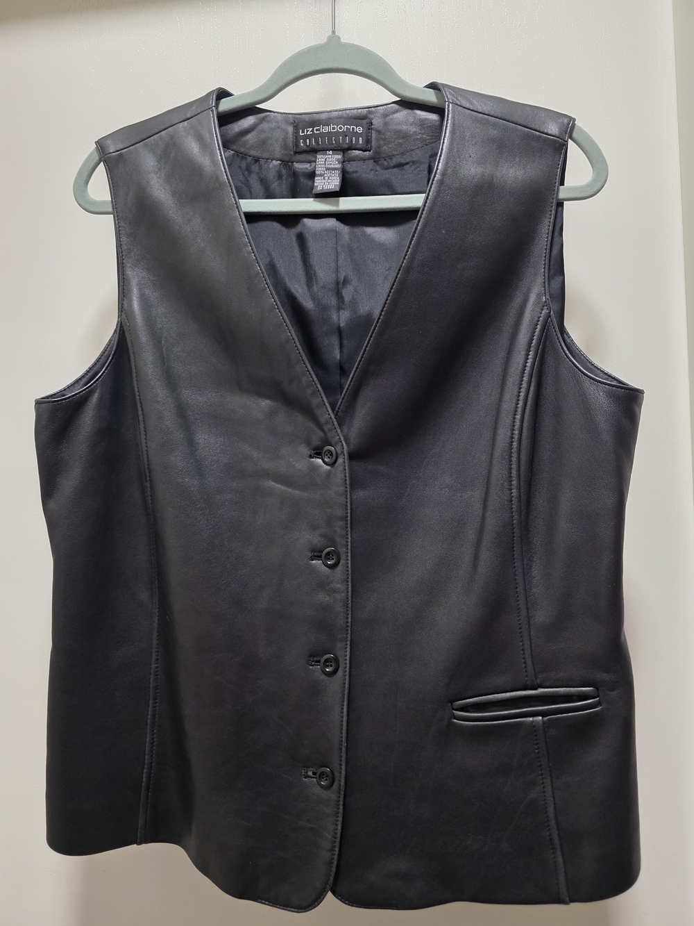 Vintage Liz Claiborne Black Lamb Leather Button-Front Vest - Picture 1 of 11